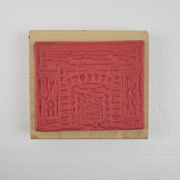 JRL Design S306 Home by the Fire Christmas fireplace log rubber stamp - Picture 2 of 4